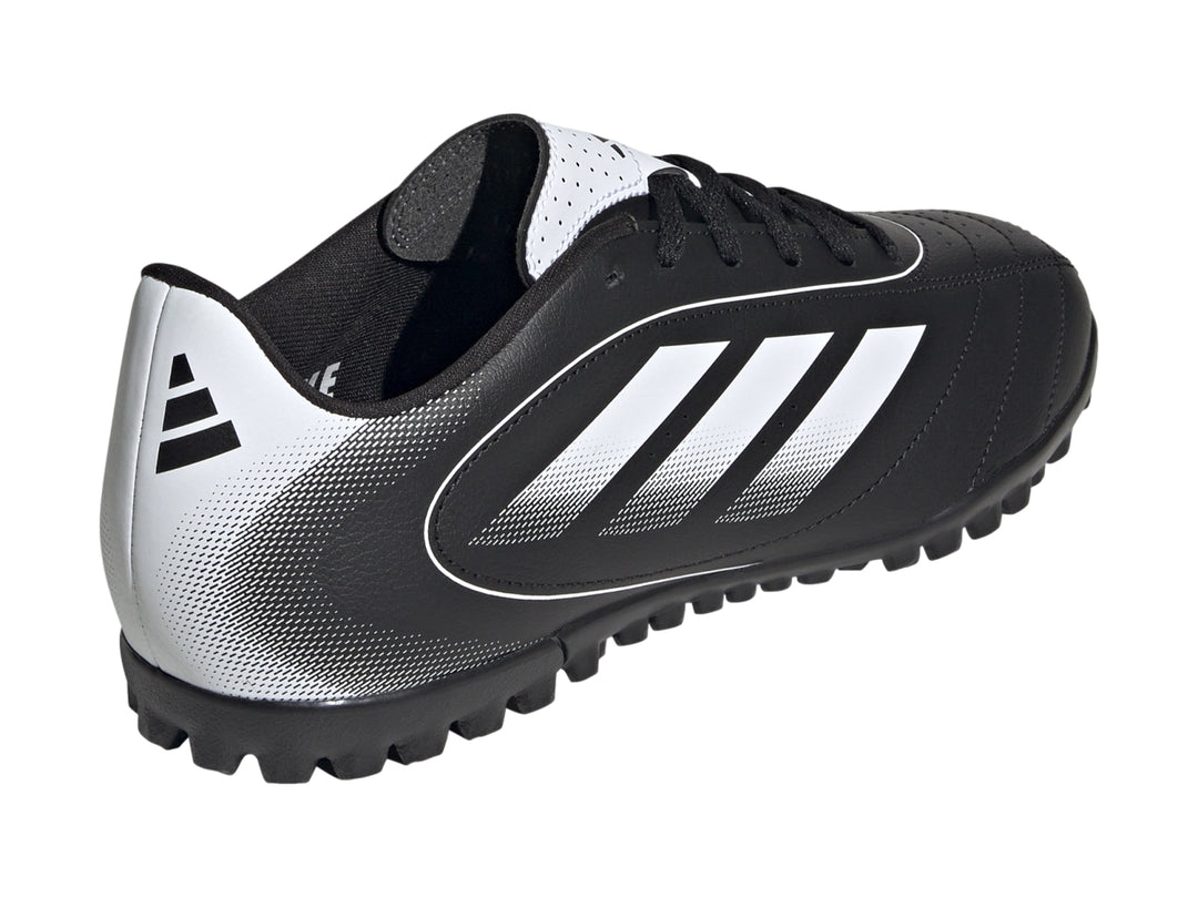 Zapato de fútbol Adidas Goletto IX TF en color negro con detalles en blanco y suela para césped sintético.