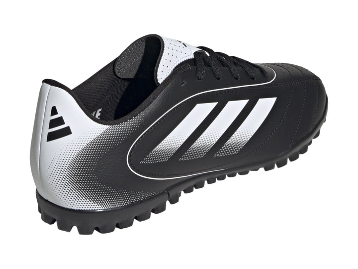 Zapato de fútbol Adidas Goletto IX TF en color negro con detalles en blanco y suela para césped sintético.