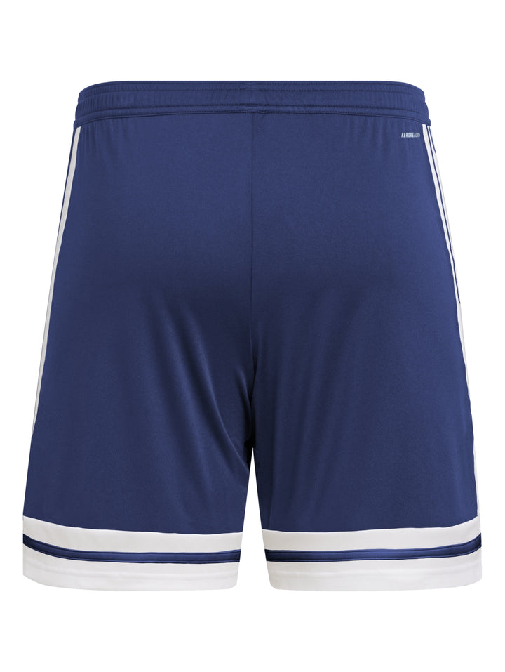 Shorts deportivos Adidas color azul marino con franjas y borde inferior en color blanco.