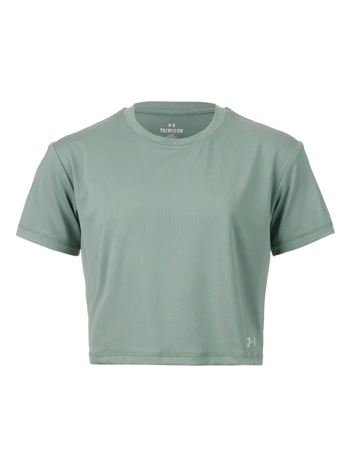 Camiseta deportiva de manga corta Under Armour en color verde con cuello redondo.