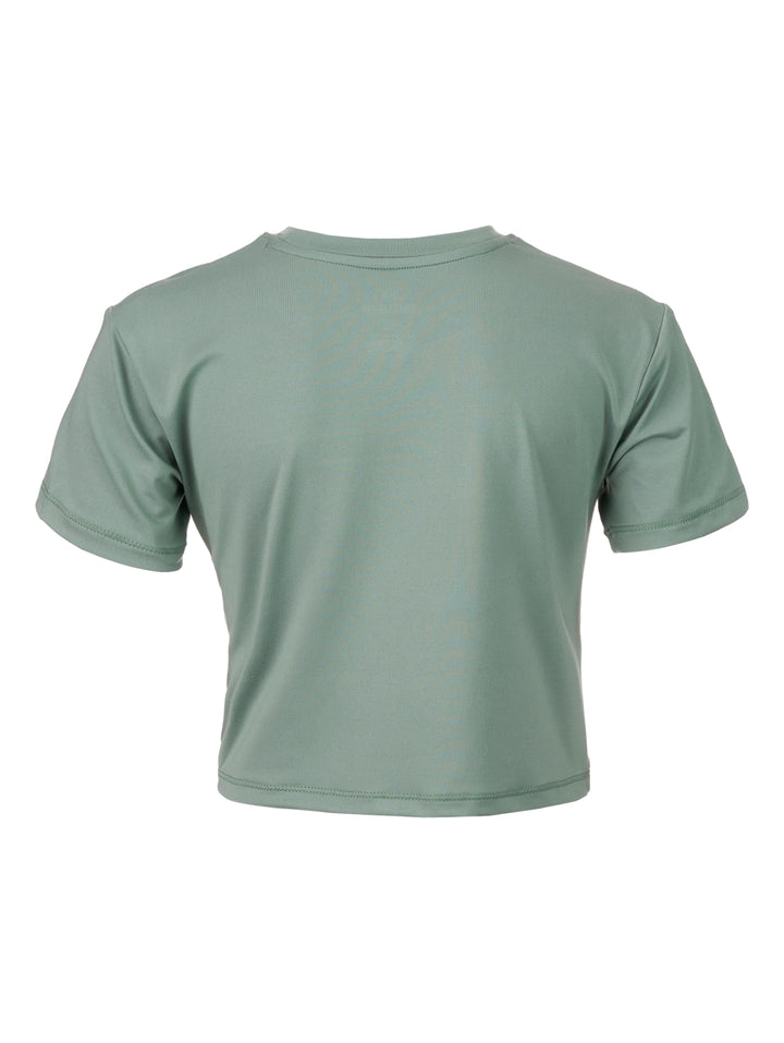 Camiseta deportiva de manga corta Under Armour en color verde con cuello redondo.