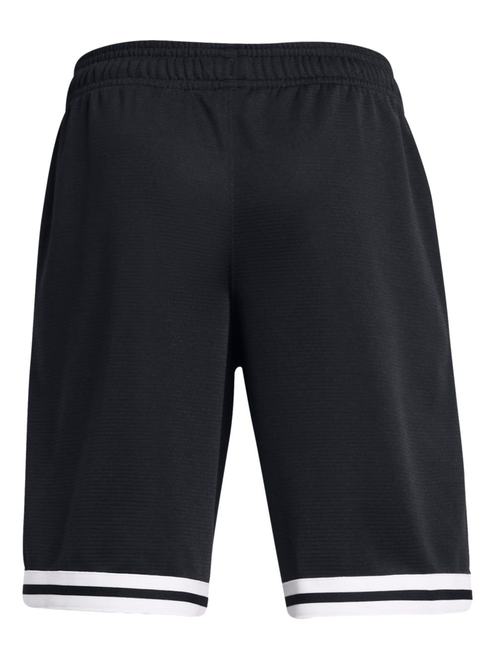 Pantalones cortos deportivos Under Armour color negro con franjas blancas en el borde inferior.