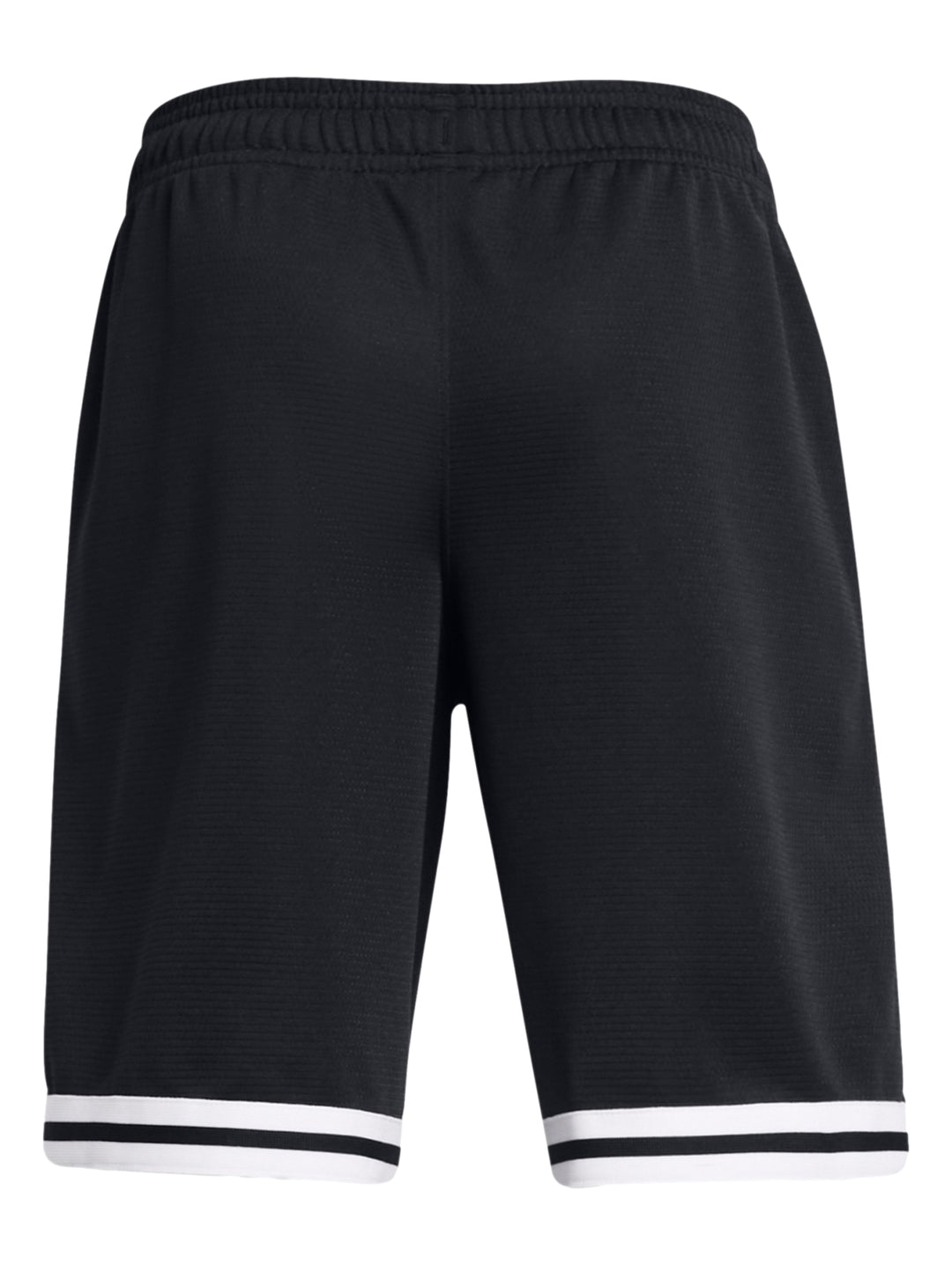 Pantalones cortos deportivos Under Armour color negro con franjas blancas en el borde inferior.