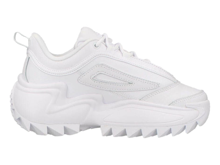Tenis FILA Twister en color blanco total con suela gruesa y dentada de estilo deportivo moderno.