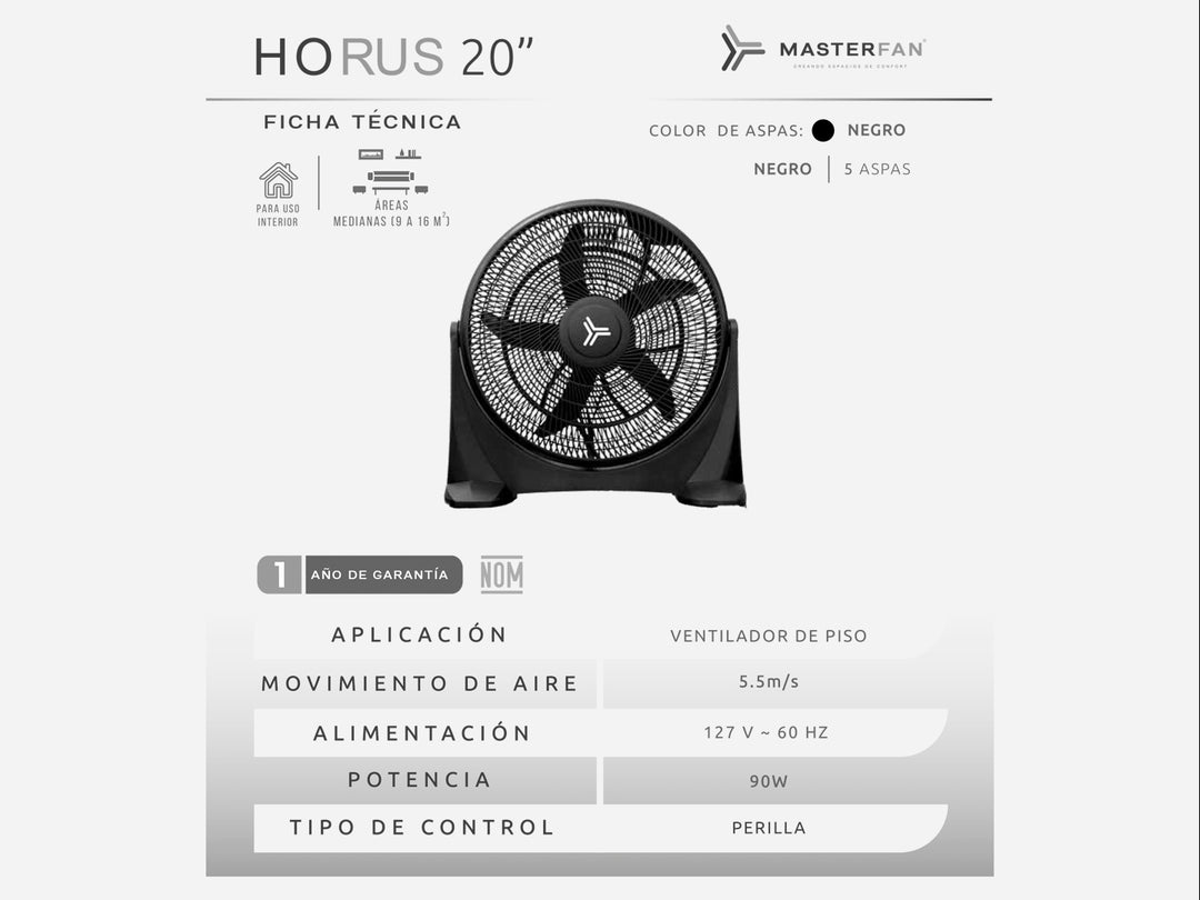 Ventilador de Piso Master Fan Horus Negro 20"