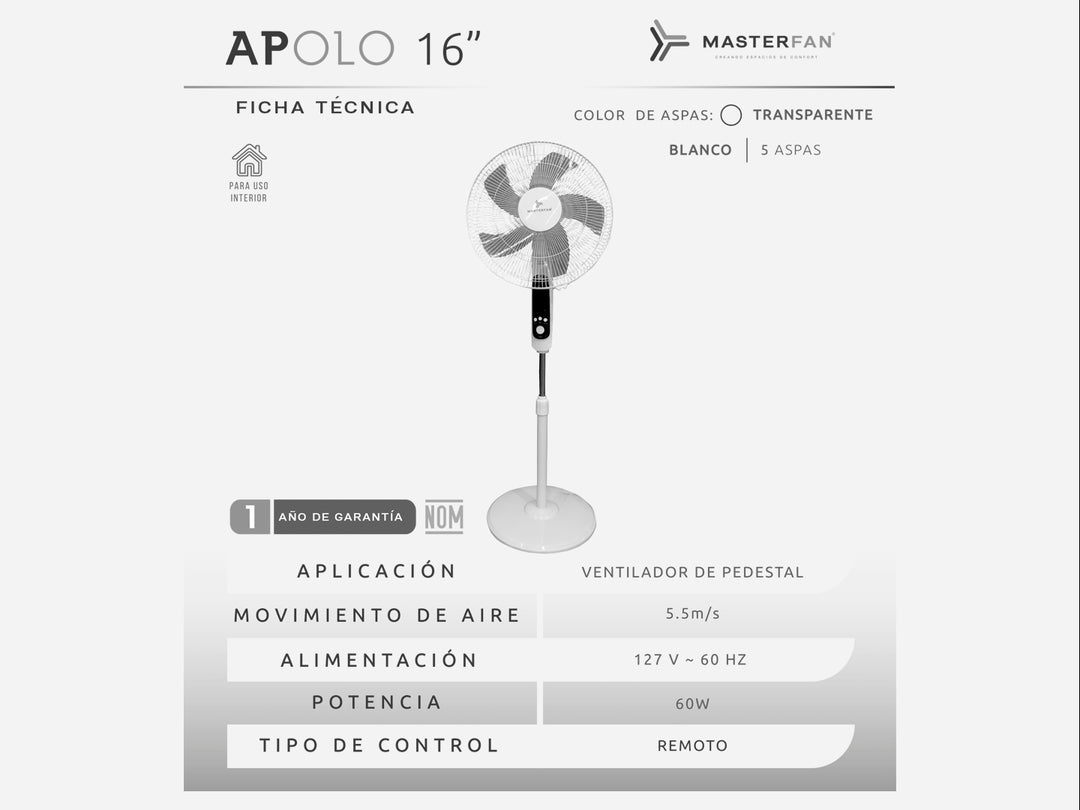 Master Fan Apolo Ventilador de Pedestal Blanco 16"