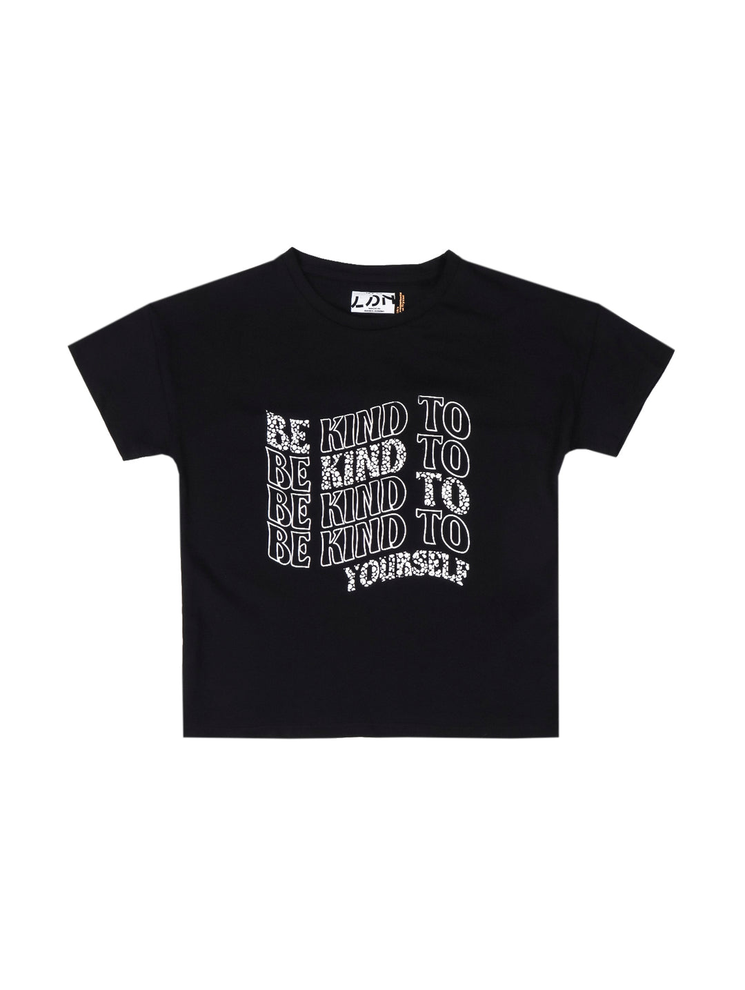 Playera negra para niño con estampado en blanco que dice &