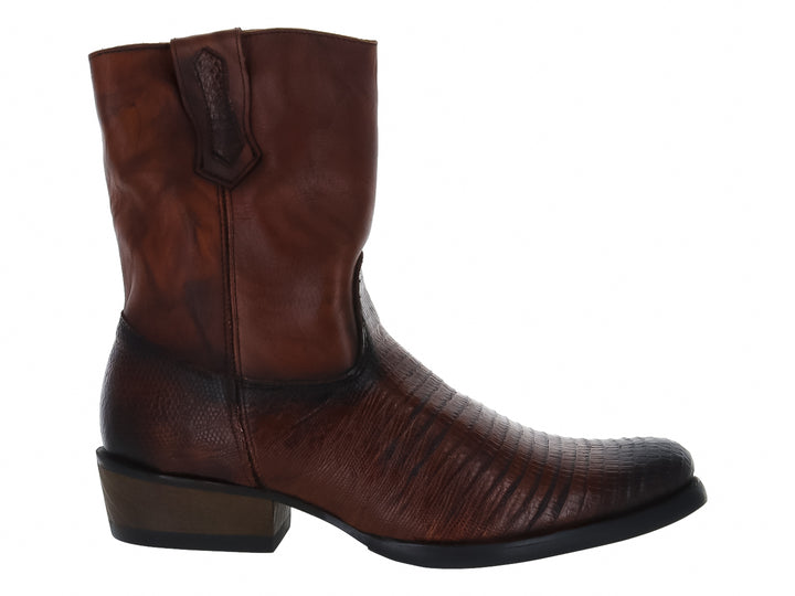 Bota marrón de imitación piel de lagarto con diseño western para hombre.