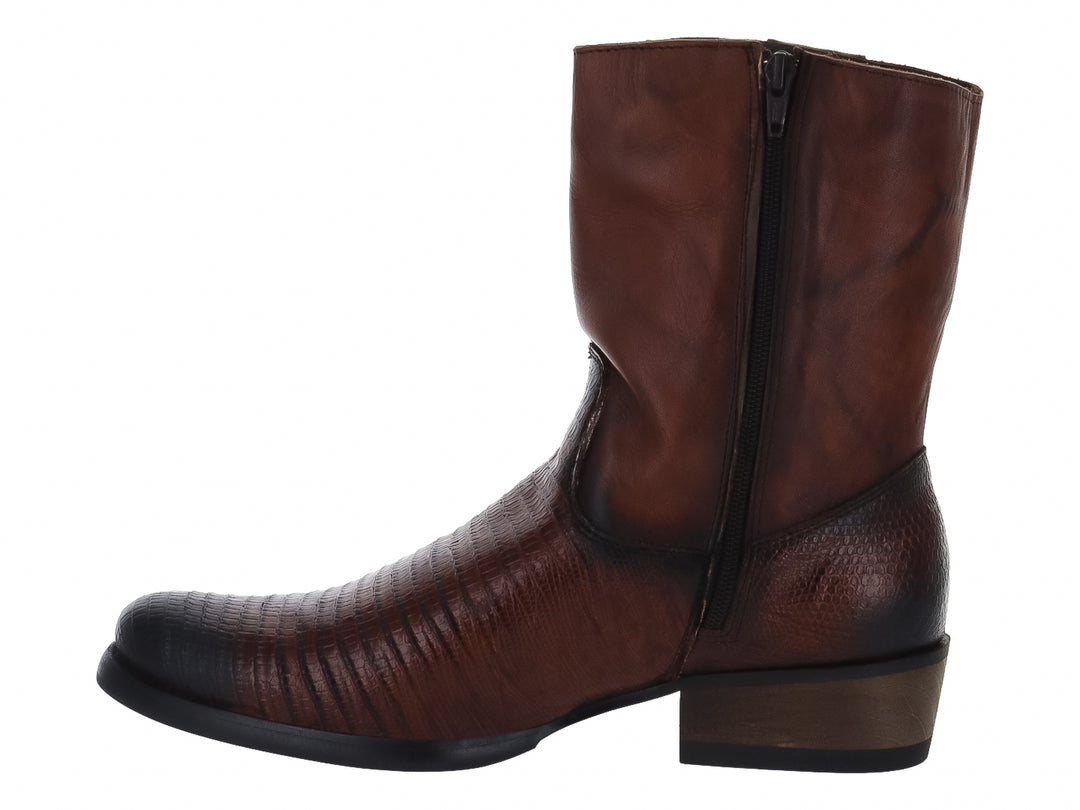 Bota marrón de imitación piel de lagarto con diseño western para hombre.