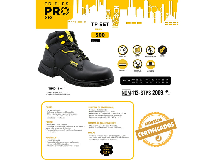 Botas de Trabajo Triples Pro 500 Negro para Hombre