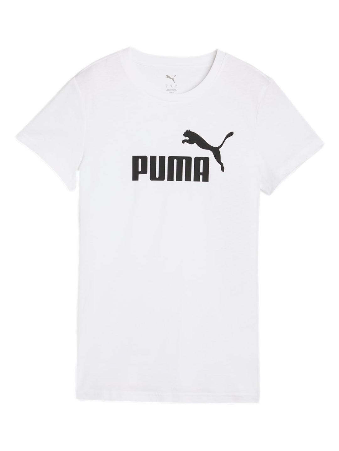 Playera blanca de manga corta con logotipo de PUMA en color negro en el pecho.