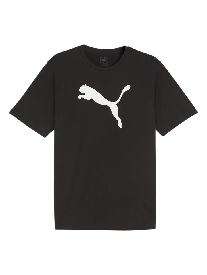 Camiseta deportiva PUMA de color negro con logotipo blanco en el pecho y cuello redondo.
