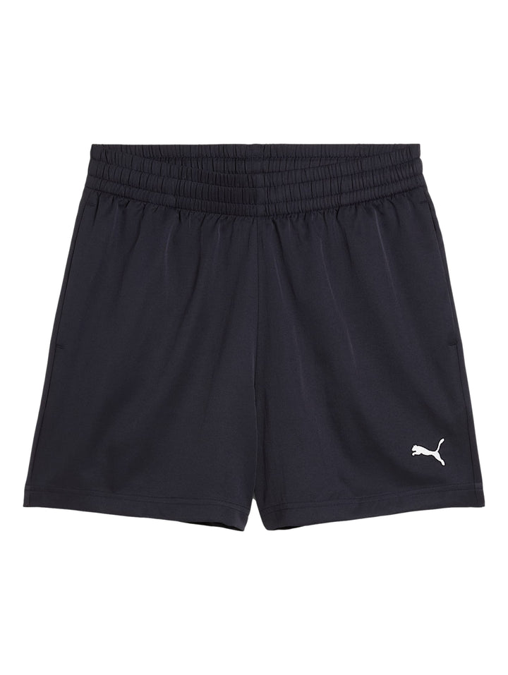 Pantalones cortos deportivos PUMA en color azul marino con cintura elástica y logo blanco lateral.