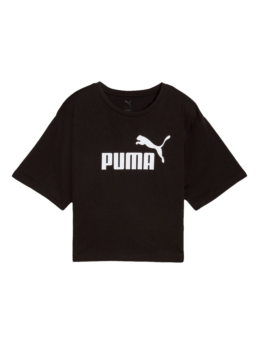 Camiseta corta negra de PUMA con logotipo blanco en el pecho.