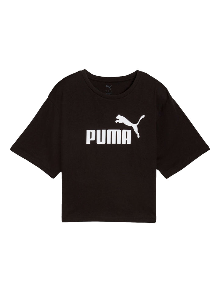 Camiseta corta negra de PUMA con logotipo blanco en el pecho.