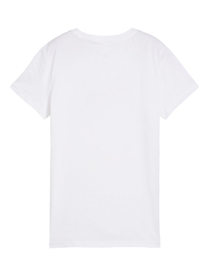Camiseta blanca de manga corta con logotipo de PUMA en el pecho en colores degradados.