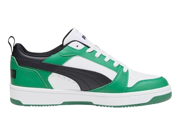 Tenis PUMA Rebound V6 Lo JR en colores blanco, verde y negro para Niño.