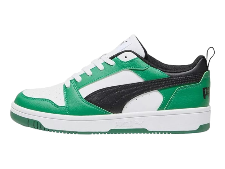 Tenis PUMA Rebound V6 Lo JR en colores blanco, verde y negro para Niño.