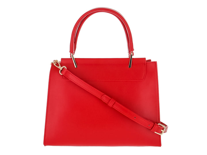 Bolso de mano color rojo con asa superior y herrajes dorados de la marca ROZE.