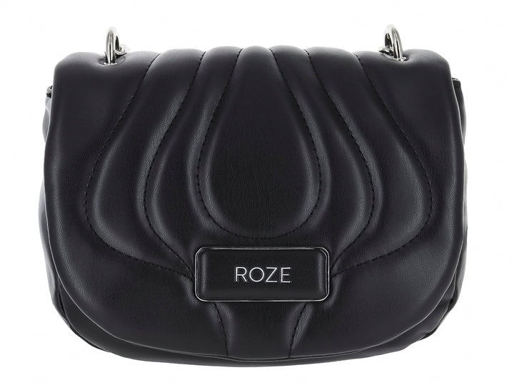 Bolso de hombro color negro marca ROZE con diseño acolchado en relieve y acabado liso.