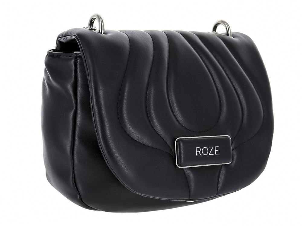 Bolso de hombro color negro marca ROZE con diseño acolchado en relieve y acabado liso.
