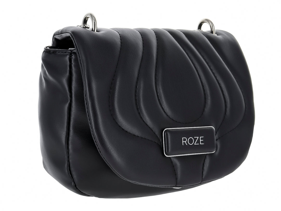 Bolso de hombro color negro marca ROZE con diseño acolchado en relieve y acabado liso.