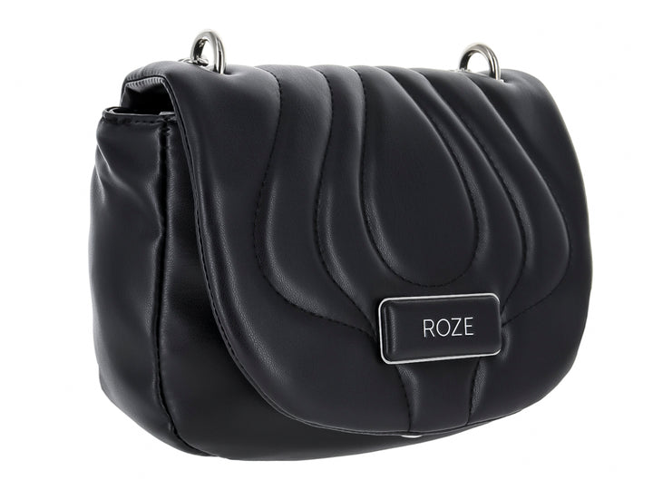 Bolso de hombro color negro marca ROZE con diseño acolchado en relieve y acabado liso.