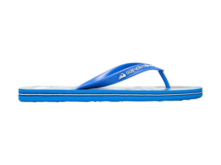 Sandalia tipo flip-flop de color azul con suela plana y correa sencilla de la marca Quiksilver.