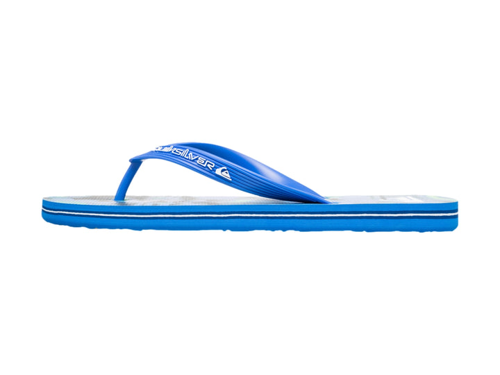 Sandalia tipo flip-flop de color azul con suela plana y correa sencilla de la marca Quiksilver.