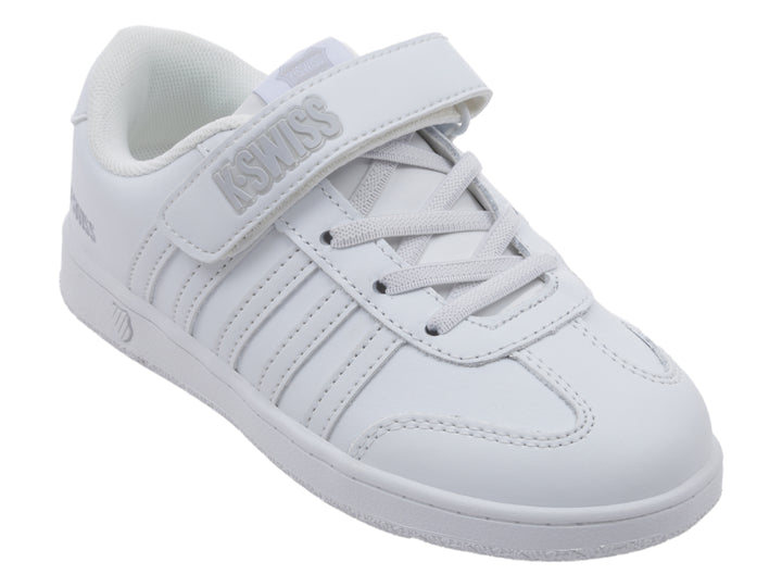 Tenis K-Swiss Francis Court color blanco para niño con cierre de velcro y agujetas.