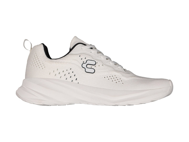 Tenis deportivos Charly de color blanco con detalles en negro y suela gruesa.