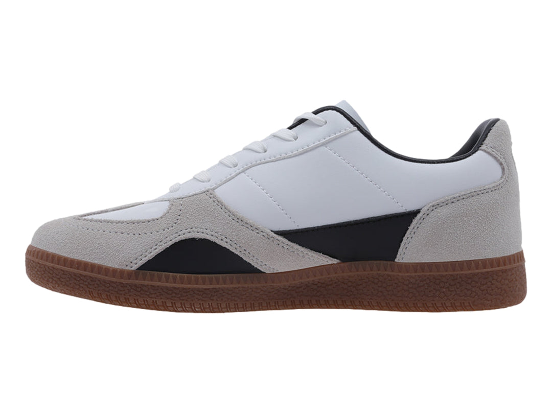 Tenis Lotto en colores blanco, gris y negro con suela color café.