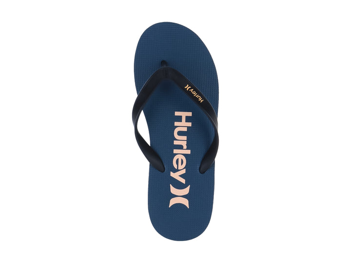 Sandalias Hurley color azul con correas negras, diseño plano y casual para uso diario.