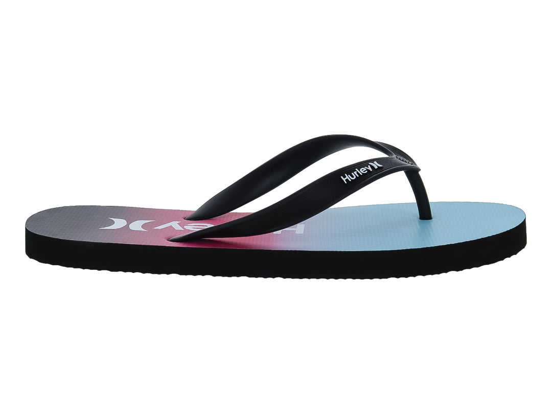 Sandalias Hurley negras con plantilla en degradado de colores rosa y azul.