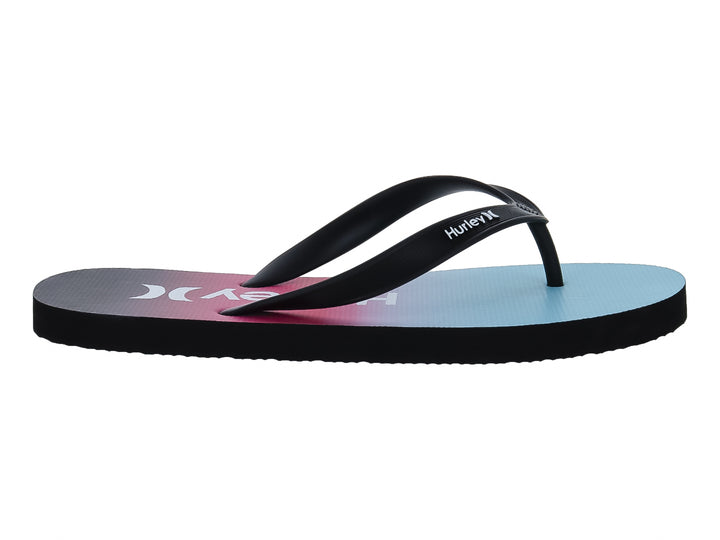 Sandalias Hurley negras con plantilla en degradado de colores rosa y azul.