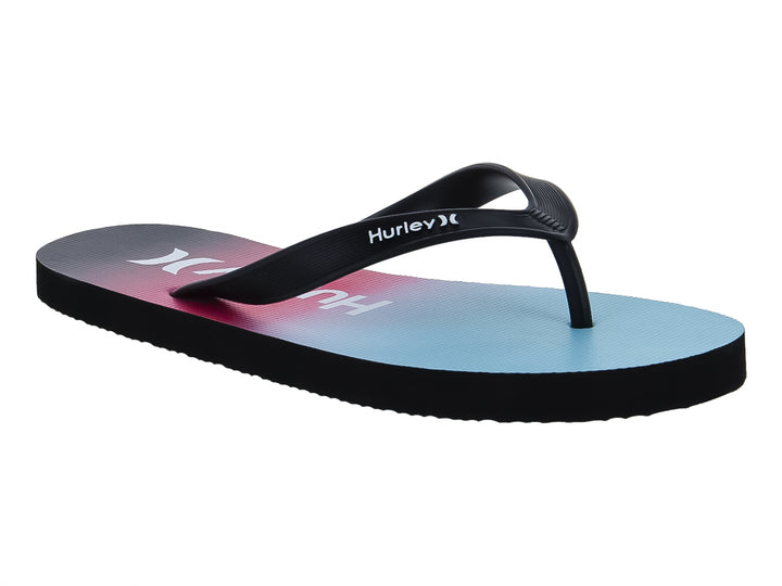 Sandalias Hurley negras con plantilla en degradado de colores rosa y azul.