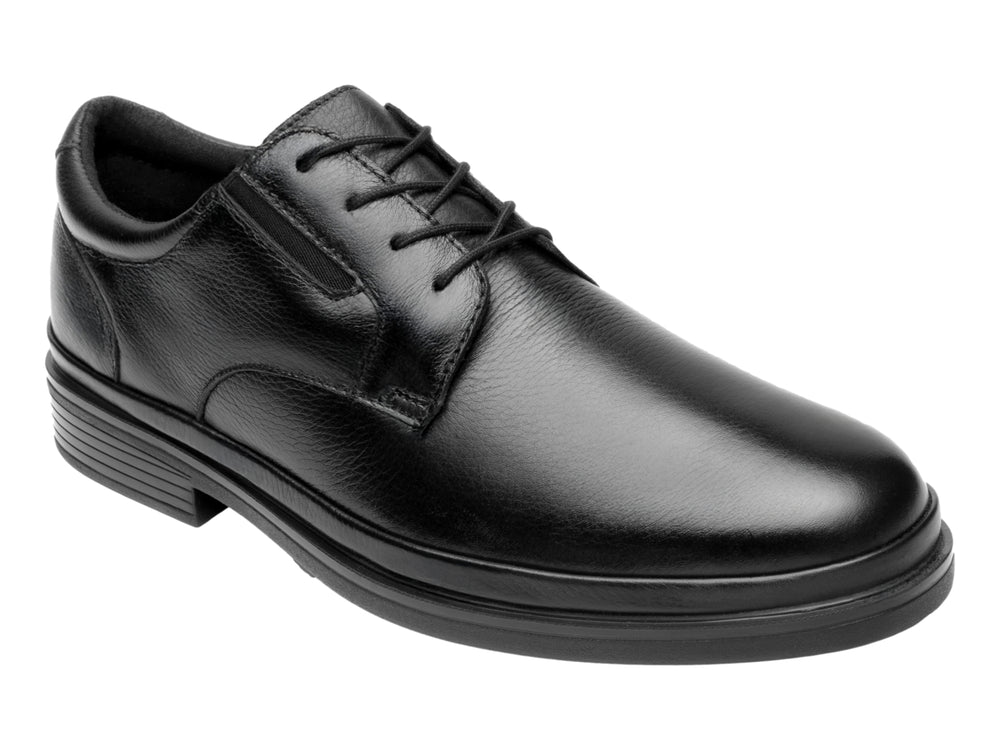 Zapato formal de cuero color negro para hombre con cordones y suela robusta.