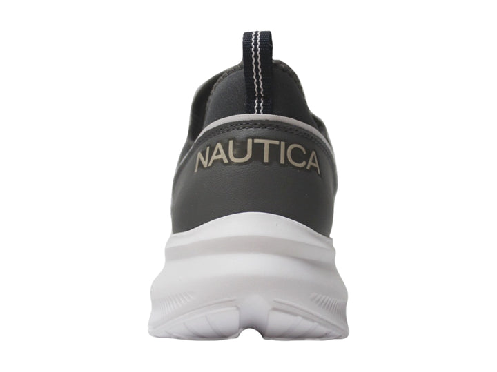 Tenis deportivos Nautica color gris oxford con suela blanca y diseño slip-on.
