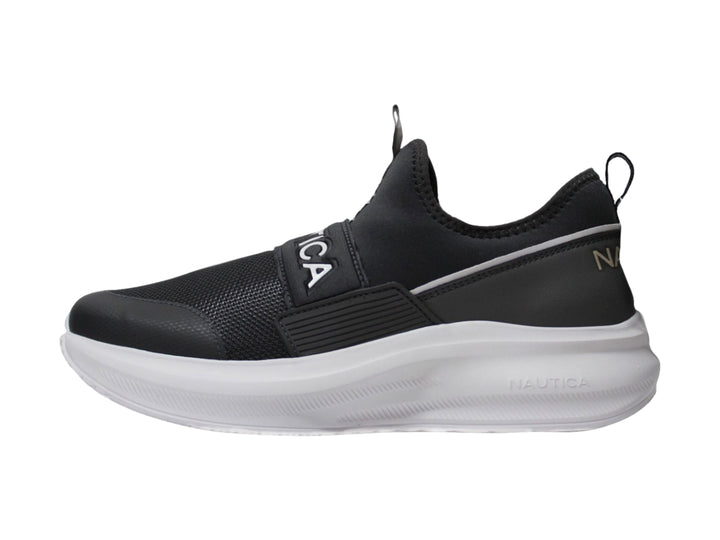 Tenis deportivos Nautica color gris oxford con suela blanca y diseño slip-on.