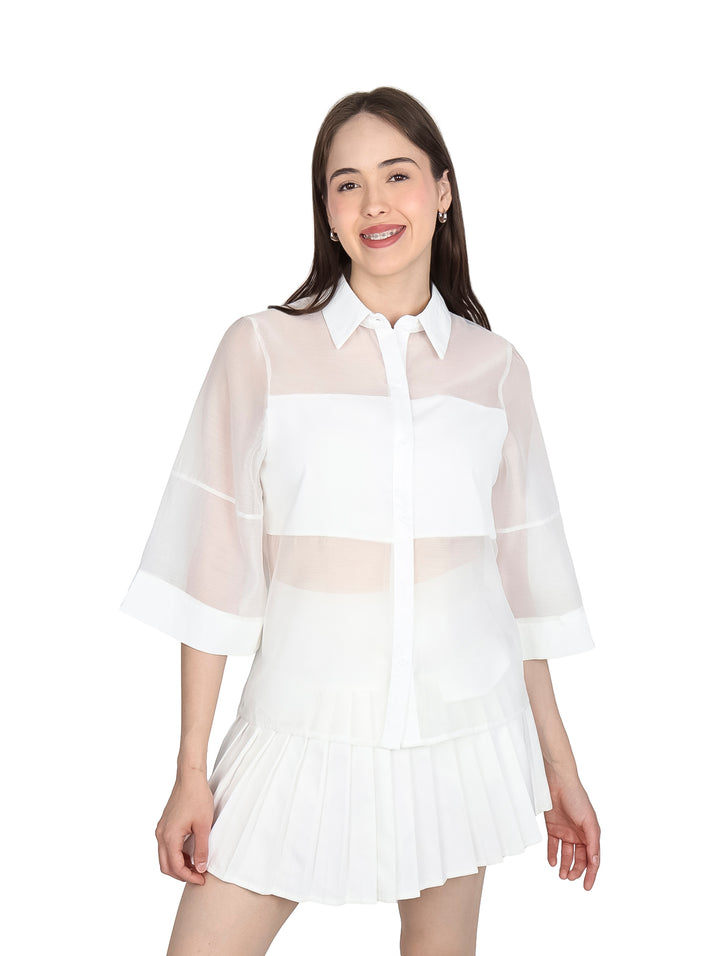 Blusa de Organza Manga Kimono ATOK Blanco para Mujer