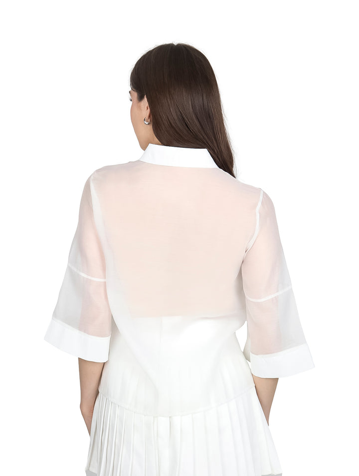 Blusa de Organza Manga Kimono ATOK Blanco para Mujer
