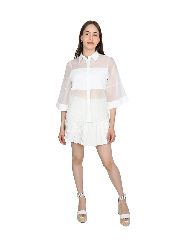 Blusa de Organza Manga Kimono ATOK Blanco para Mujer