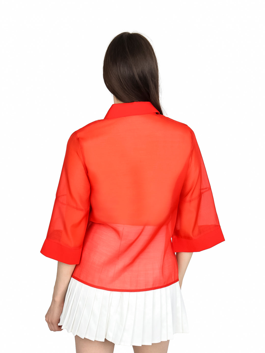 Blusa de Organza Manga Kimono ATOK Rojo para Mujer
