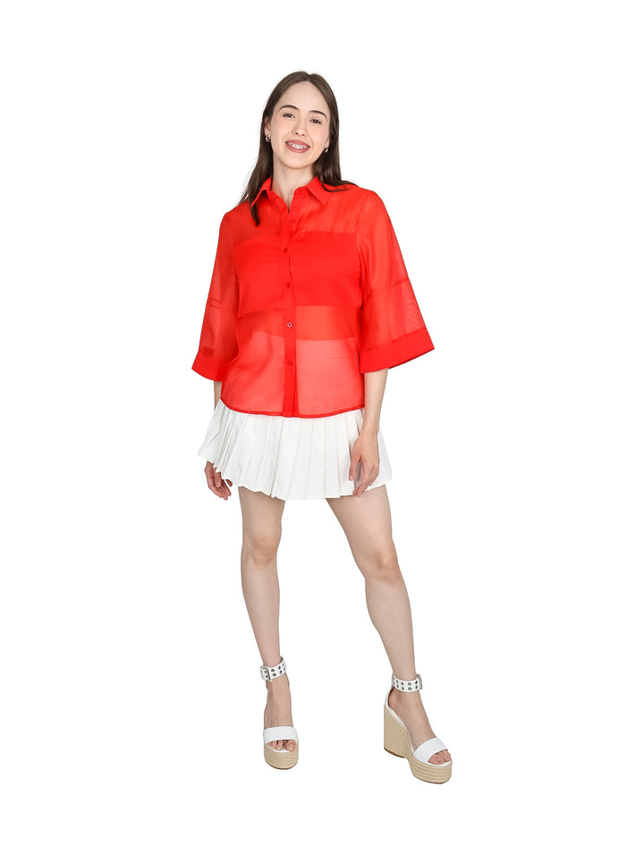 Blusa de Organza Manga Kimono ATOK Rojo para Mujer