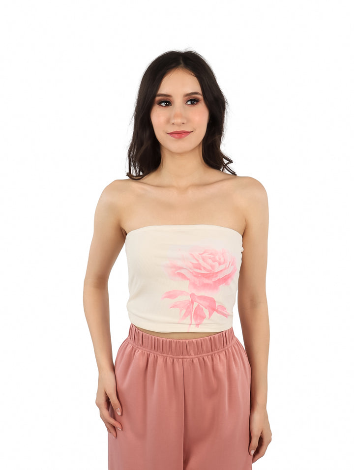 Top Tubo Strapless Roze Beige para Mujer