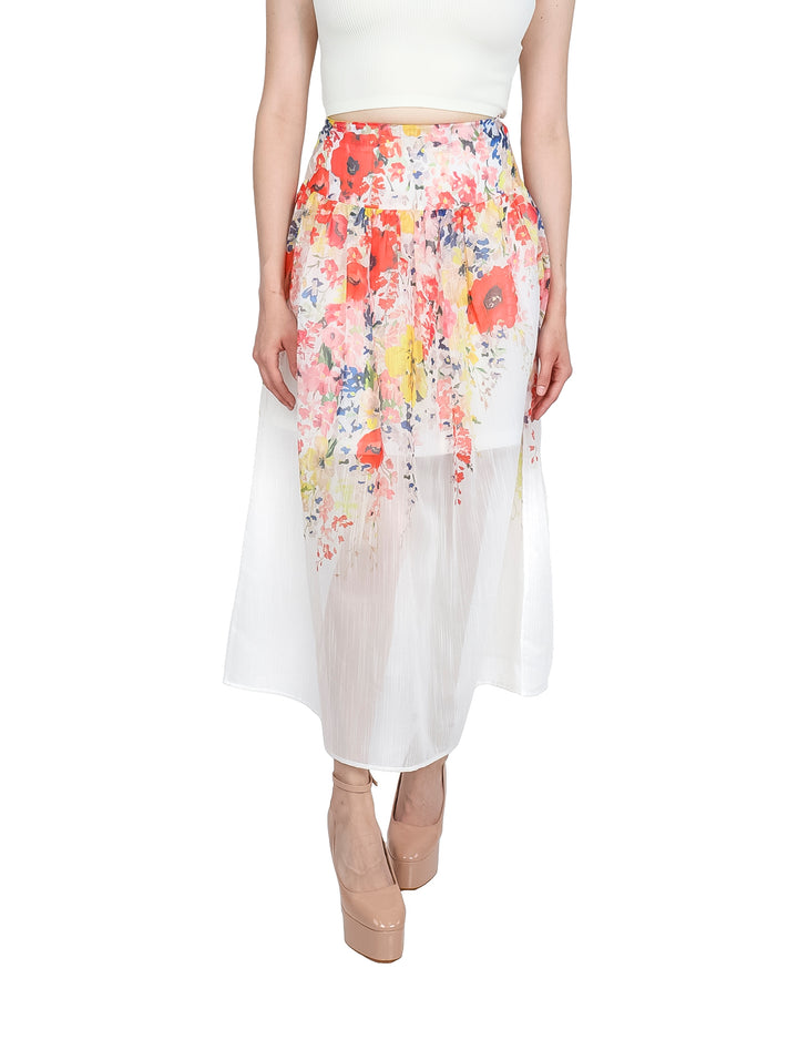 Falda Larga Floral ATOK Blanco para Mujer