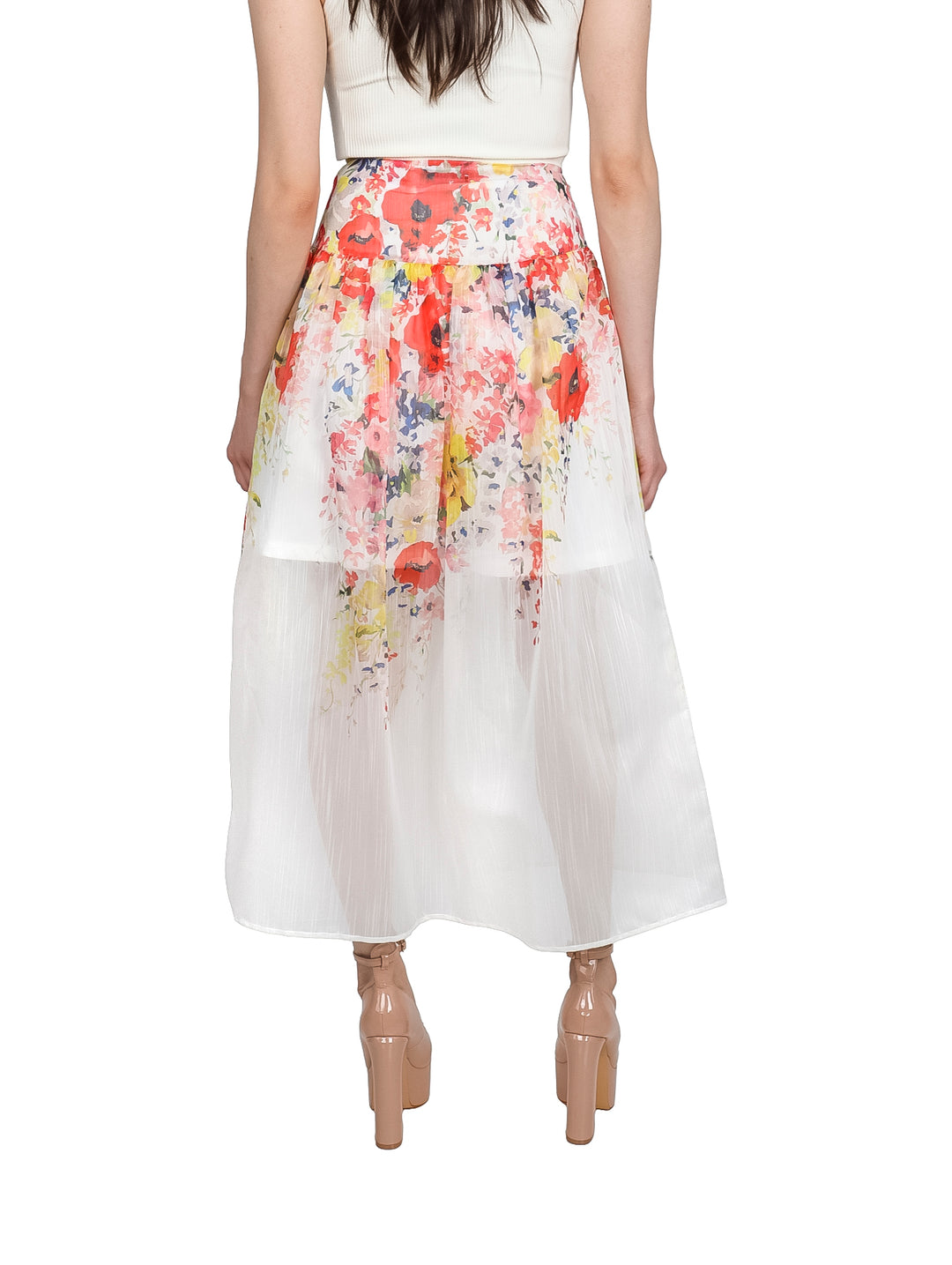 Falda Larga Floral ATOK Blanco para Mujer