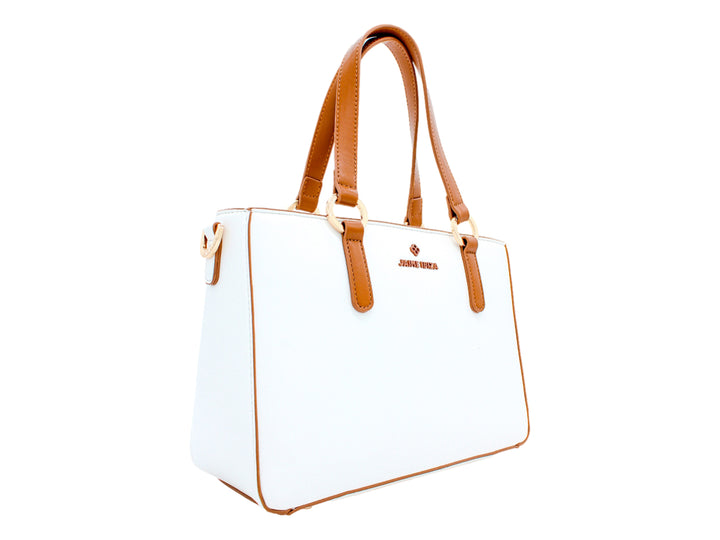 Bolsa de hombro Jaime Ibiza color blanco con asas y detalles en color marrón y herrajes dorados.