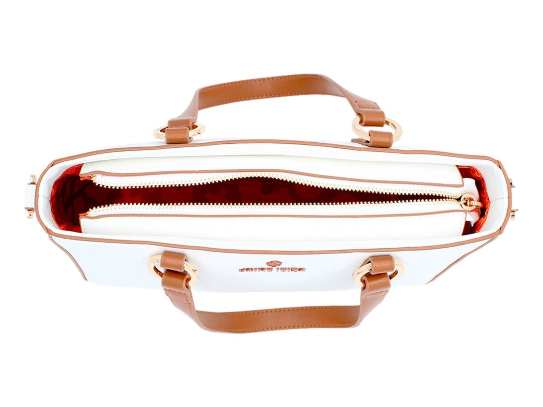 Bolsa de hombro Jaime Ibiza color blanco con asas y detalles en color marrón y herrajes dorados.