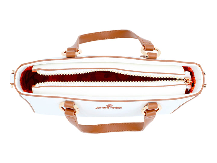 Bolsa de hombro Jaime Ibiza color blanco con asas y detalles en color marrón y herrajes dorados.
